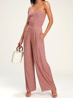 Lulus In Demand Mauve Print Wide-Leg Jumpsuit – Small (NWT)